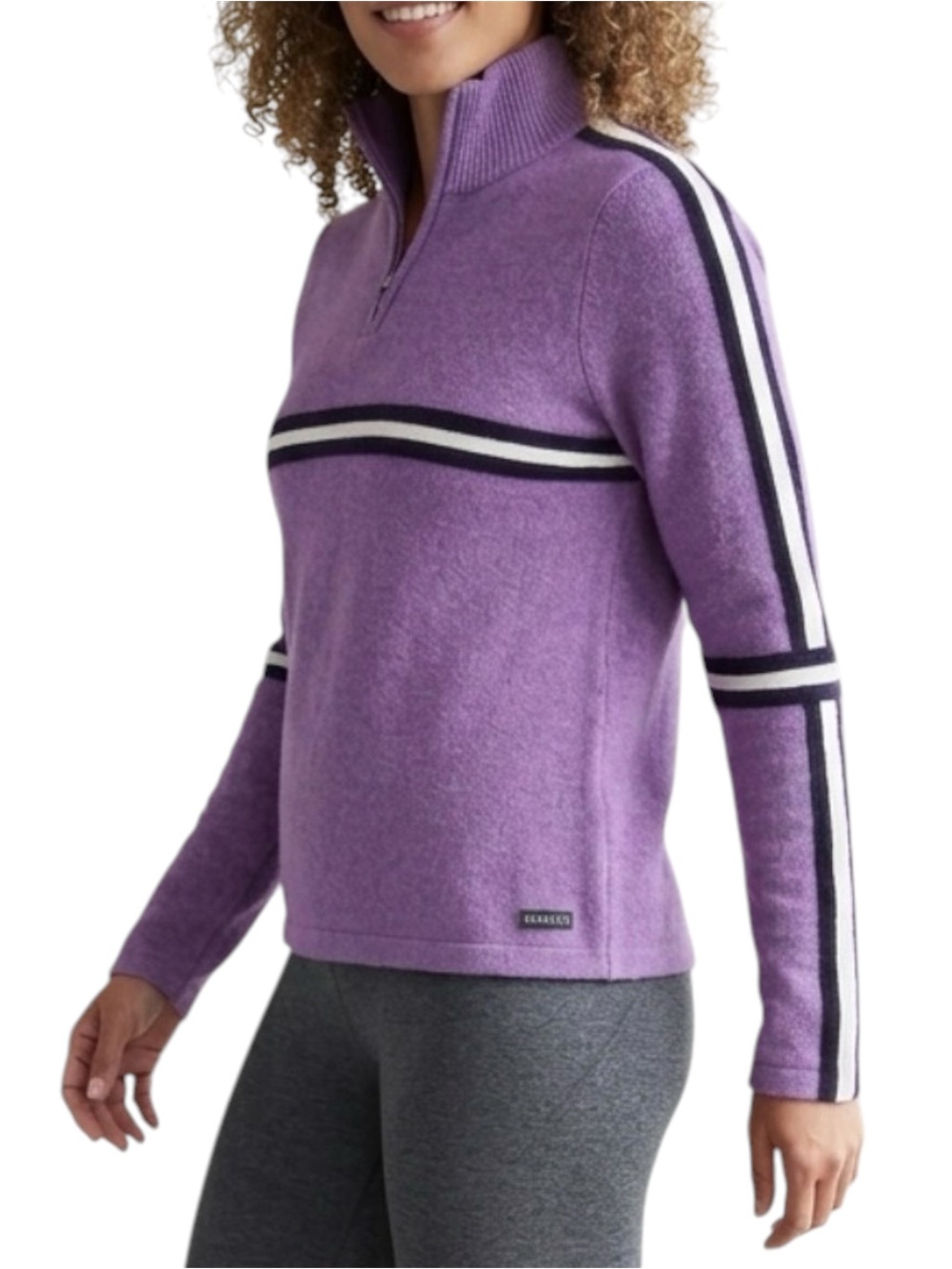 Athleta Purple Wool Blend 1/4 Zip Pullover Sweater with Stripes Size Small
